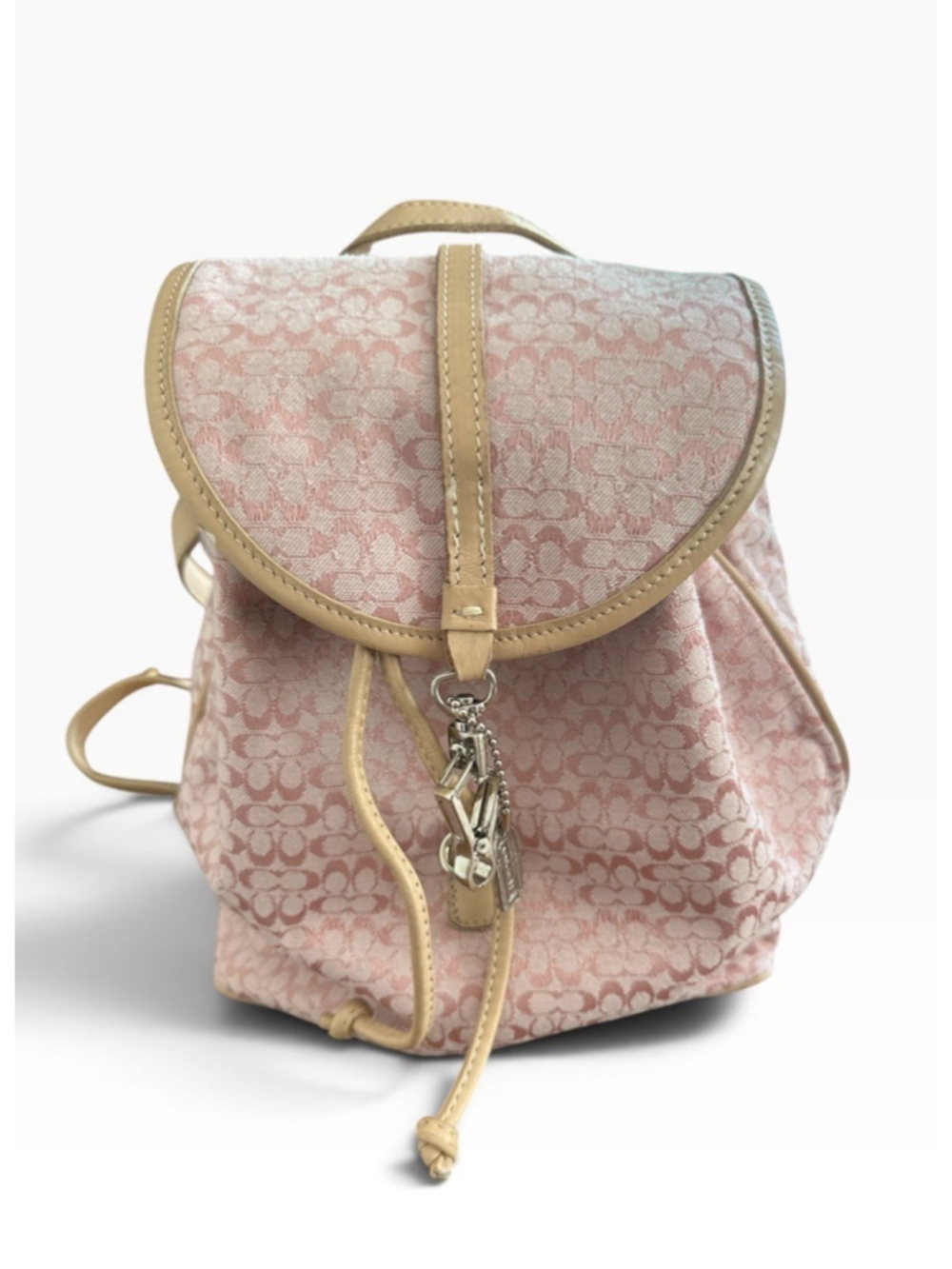 RARE Coach Pink Mini Signature C Flap Leather Backpack